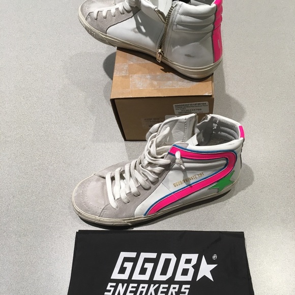 Golden Goose Slide Sneaker White Leather/Pink NIB - Picture 4 of 16